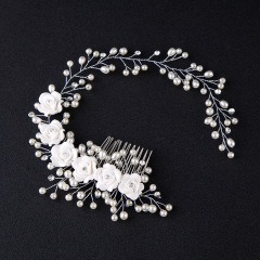 Handmade silver pearl flower headbands wedding hair accessories bridal combs