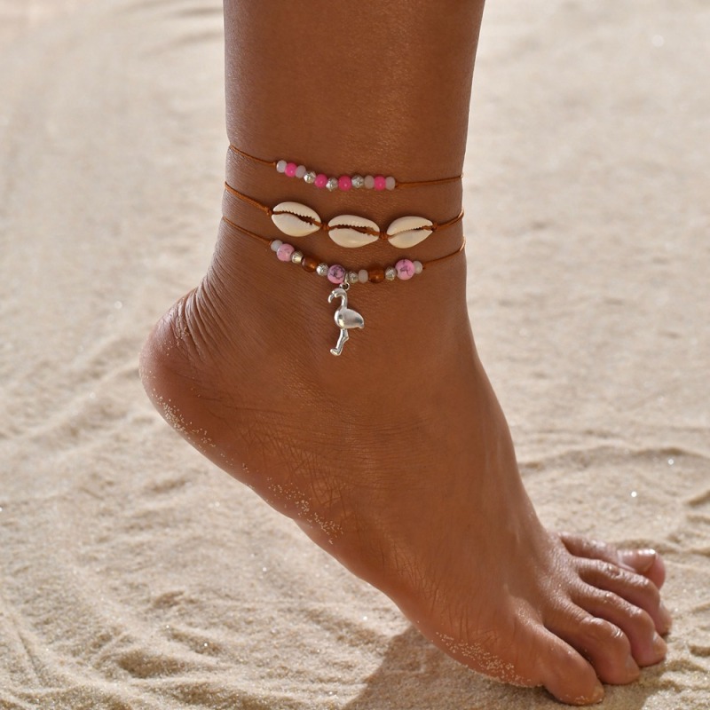 4 Sets Hawaii beach silver 925 foot jewelry sea shell sea star anklets chains for girls