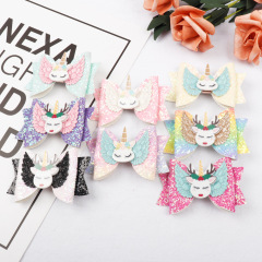 custom 3inch kids Baby Girl teenage shining sequin glitter Handmade angel unicorn baby hair bow clip