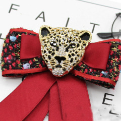 INS amazon korean latest fashion girls Fabric Canvas Corsage Collar Necktie animal leopard Bowknot brooches pins for women lady