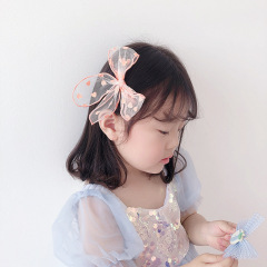 New candy color flocking love mesh gauze kids girls bow hair clips for children hair accessories