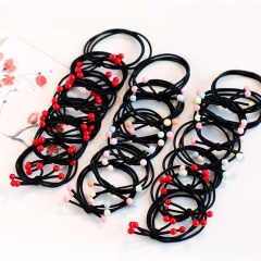 Manufacture hair tie high elastic three-line knotted red beads cherry colored head rope opp packaging hair ties Manufacture hair tie high elastic three-line knotted red beads cherry colored head rope opp packaging hair ties