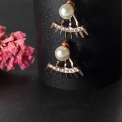 AliExpress amazon fashion gold Spiked Diamond Pearl Front Rear 2side back chain Earrings For Women Girl Jewelry