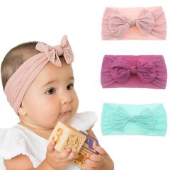 Top selling soft kids children bowknot elastic wide baby nylon headbands