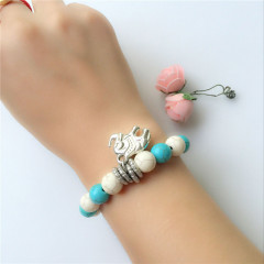 Amazon wish ins trendy Boho girl women handmade Ethnic Stretch Elephant blue Natural Turquoise Stone Bead Bracelet