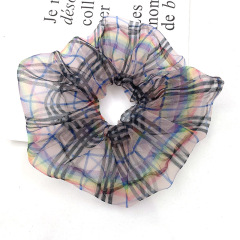 Korean wholesale elastic rainbow plaid organza hair scrunchies for women