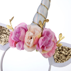 Baby Kids 3 rose flowers Birthday Party Accessories unicorn Hair Band