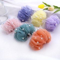 wholesale custom pearl cute lady silk yarn organza hair clips for girls women