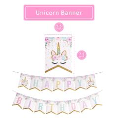 Children's Birthday Banner Pink Unicorn Kid Party Supply Pack Set
