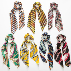 ins amazon fancy fabric women girl long bow elastic printing colors satin scrunchies hair tie with tassel ins amazon fancy fabric women girl long bow elastic printing colors satin scrunchies hair tie with tassel