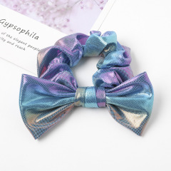Wholesale Amazon hot sale new colorful designer laser swallowtail girls bow scrunchies