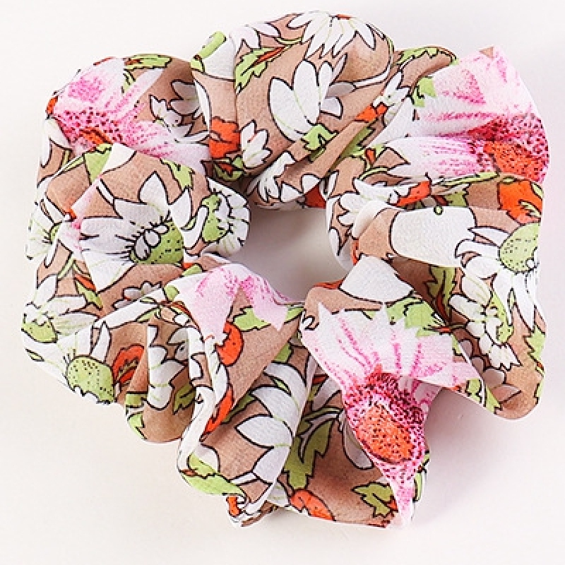 spring and summer Korean new retro printed floral simple girls chiffon fabric hair scrunchies
