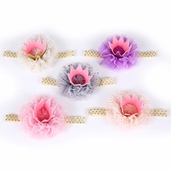 Kids hair accessories glitter bling lace flower crown sequin headband