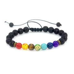 wholesale Natural lava stone energy volcanic stone chakra seven colorful Buddha beads bracelet