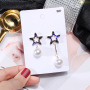 long tassel earrings s925 silver needle star rhinestone zircon pentagram earrings