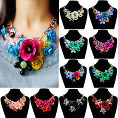 amazon fashion popular Gemstone women floral statement Exaggerated Short Clavicle flower jewelry choker necklace
