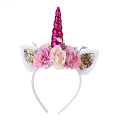 Baby Kids 3 rose flowers Birthday Party Accessories unicorn Hair Band