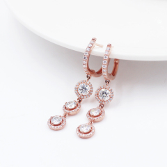 Custom Silver Rose Gold Plated Moissanite Diamond  Dangle Hoop Earrings