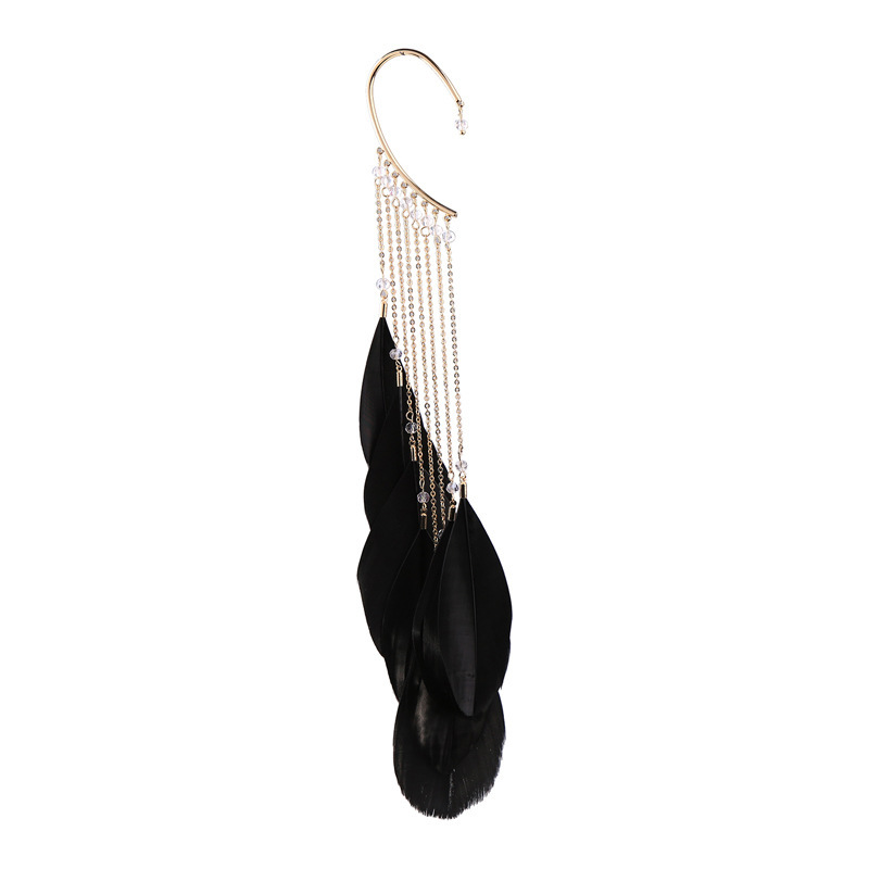 Fashion wholesale super fairy feather bohemian long tassel earless earrings