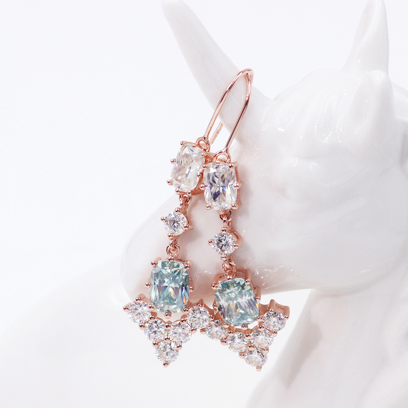 Luxury jewelry 925 sterling silver blue white dangle moissanite earring wire