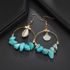 2019 New design geometric dangle sea shell long hoop earrings for women