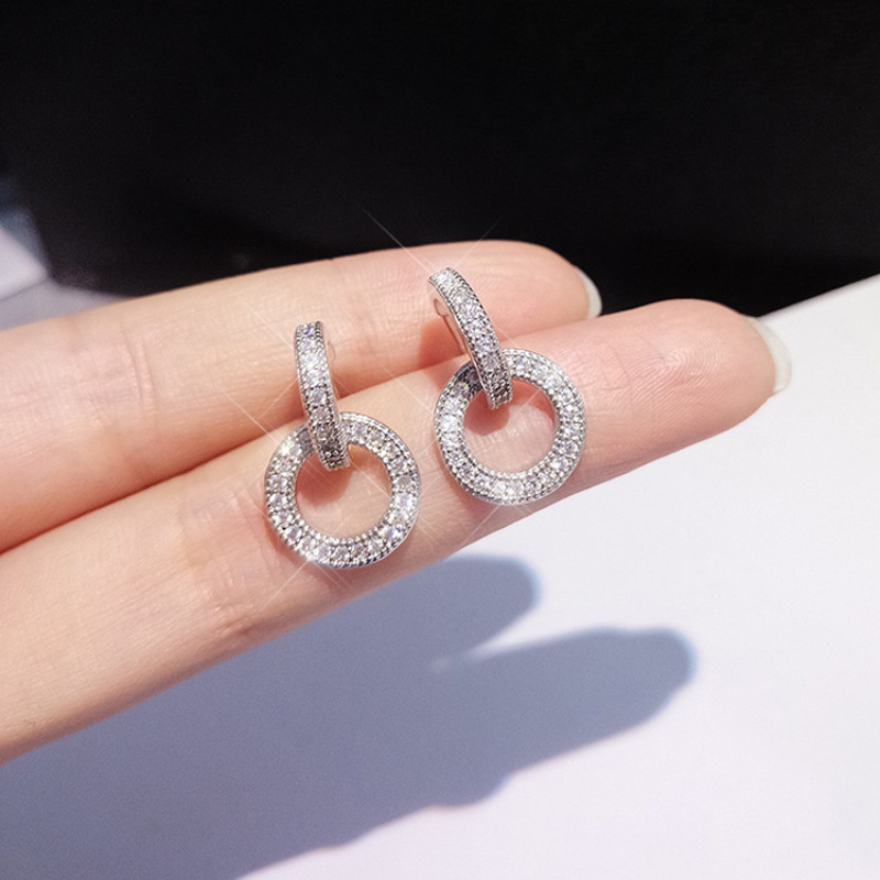 fashion custom wholesale women ladi jewelry gift silver circle zircon 925 earring