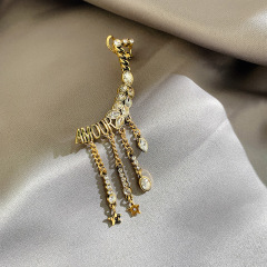 Vintage Diamond Letter Super Fairy Wheat Wings Crystal Tassel Alloy Earring