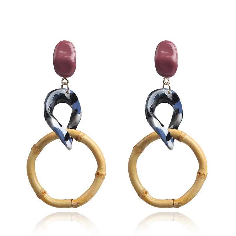 amazon ins Customized fashion Vintage drop Long Acrylic wholesale bamboo double circle earring amazon ins Customized fashion Vintage drop Long Acrylic wholesale bamboo double circle earring