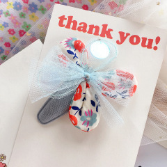 printed floral mesh flower children's baby girls hair clips for kid hair accessories