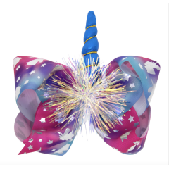Quaint grosgrain ribbon rainbow colored nuicorn hair bow clips girls kids hairpins for hair