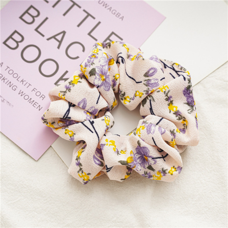 Simple design custom korean ponytail holder elastic chiffon hair scrunchies for girls Simple design custom korean ponytail holder elastic chiffon hair scrunchies for girls