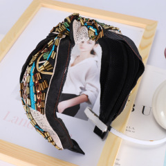 Vintage embroidered lace pearl bow headband decorative girls hair band