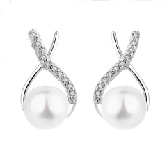 Amazon hot  s925 silver rabbit-shape white nature fresh water pearl earrings