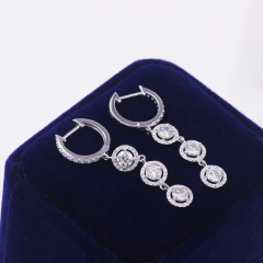 Custom Silver Rose Gold Plated Moissanite Diamond  Dangle Hoop Earrings