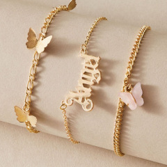 Boho Women Letters Angel Multi-layer Pink Butterfly Anklet for girls foot jewelry