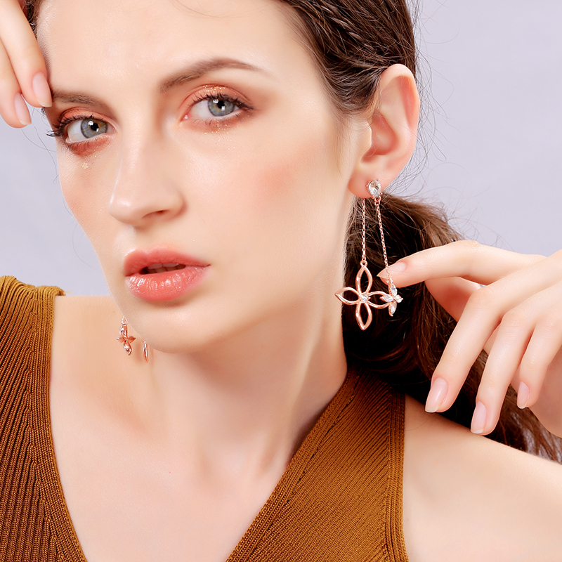 New 2019 trending product silver gold crystal flower tassel earrings