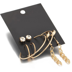 5 Pairs/set Vintage Simple Fringe Earrings Inlaid Rhinestone Hoop Earrings For Women