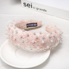2020 Korea multicolor cheap wide padded elastic hair band with pearl
