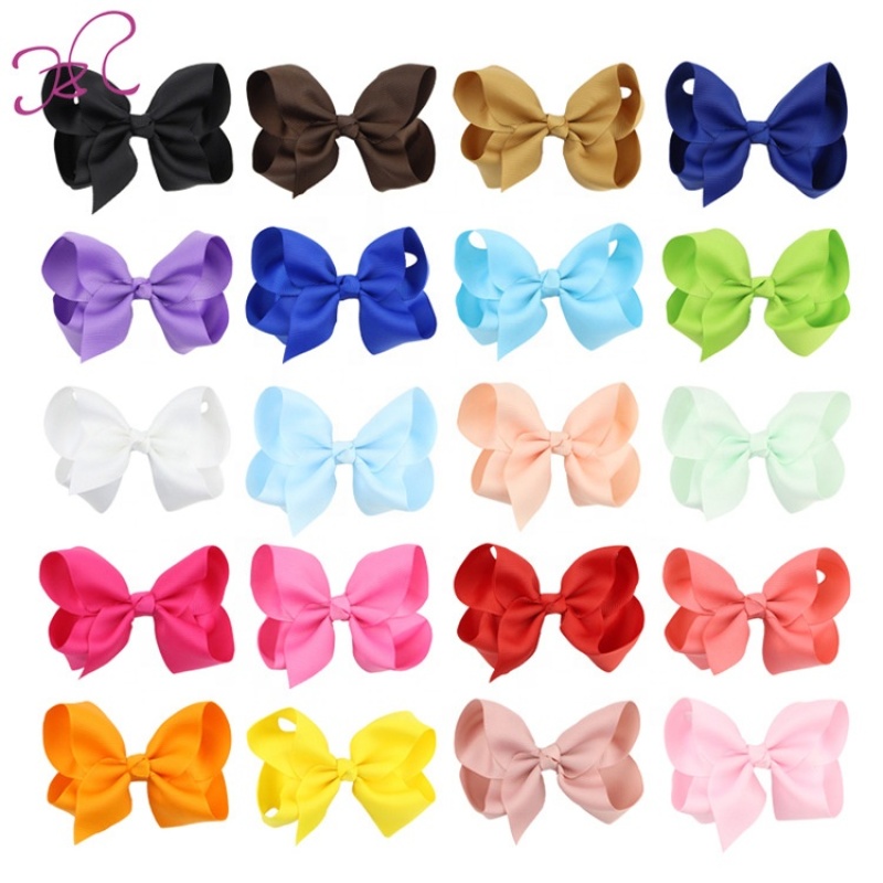 Solid color 10cm hair ornament rib child bow hairpin hair tie metal pom pom hair tie