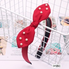 Korean fashion cute handmade teenager girls rabbit ear pearl bow headbands