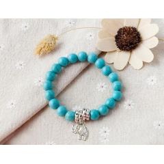 Amazon wish ins trendy Boho girl women handmade Ethnic Stretch Elephant blue Natural Turquoise Stone Bead Bracelet