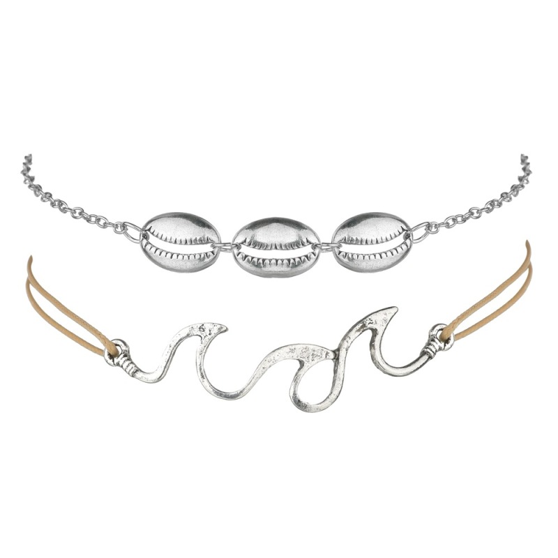 Charming sterling silver jewelry wave and shell anklets foot jewelry chain set for women