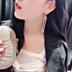 European and American fashion exaggerated bling bling zircon diamond rectangle earrings for women