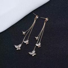 amazon ins Customized korean fashion trendy Zircon Jewelry Fashion Gold Long Drop Diamond Earrings for Women