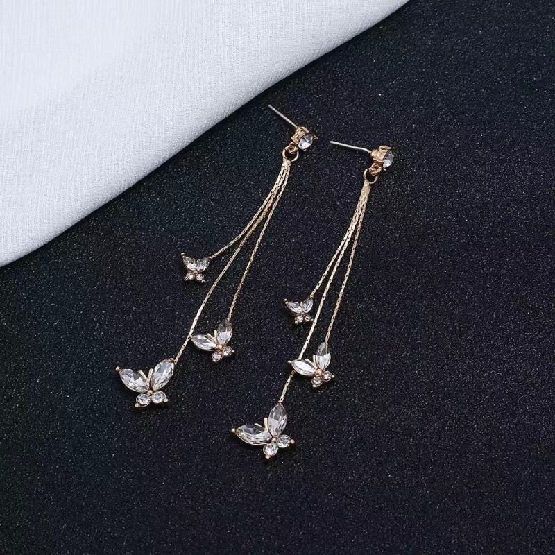 amazon ins Customized korean fashion trendy Zircon Jewelry Fashion Gold Long Drop Diamond Earrings for Women