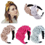 Wholesale solid color satin flower headbands for women hair holder rose crossed knot headband Wholesale solid color satin flower headbands for women hair holder rose crossed knot headband