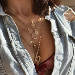 wholesale wish Amazon ins fashion gold rose heart chain choker multi-layer necklace for women lady girls