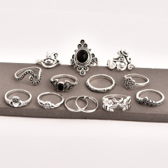 Fashion vintage silver boho Beach Ring Punk Hollow out jewel elephant opening ring set boho for girls women