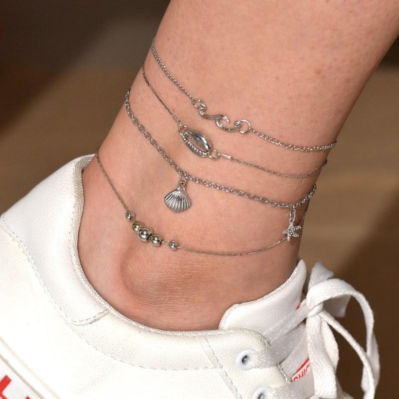 4 Sets korean style silver 925 foot jewelry sea shell sea star anklets chains for women feet 4 Sets korean style silver 925 foot jewelry sea shell sea star anklets chains for women feet