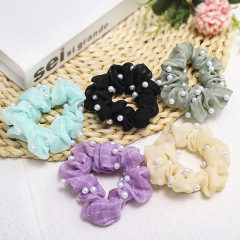 Bulk custom personalized design human girls ladies pearl hair scrunchies